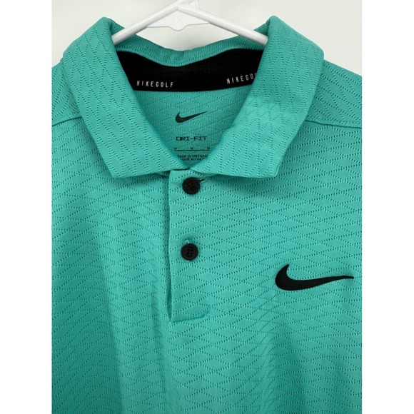 Nike Dri-FIT Golf Polo Shirt Men's Medium Black Logo Teal Chevron Textured - Picture 1 of 4